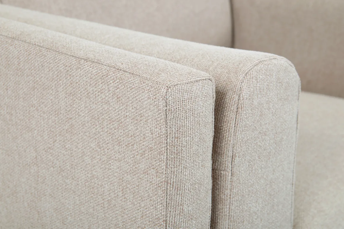 Miliboo Canapé Design|Voir Tous Les Canapés-Canapé design 2-3 places en tissu beige naturel, bois noir et métal doré STING