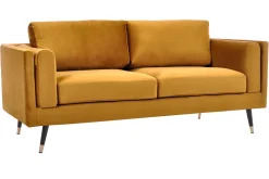 Miliboo Canapé Design|Voir Tous Les Canapés-Canapé design 2-3 places en tissu velours jaune, bois noir et métal doré STING