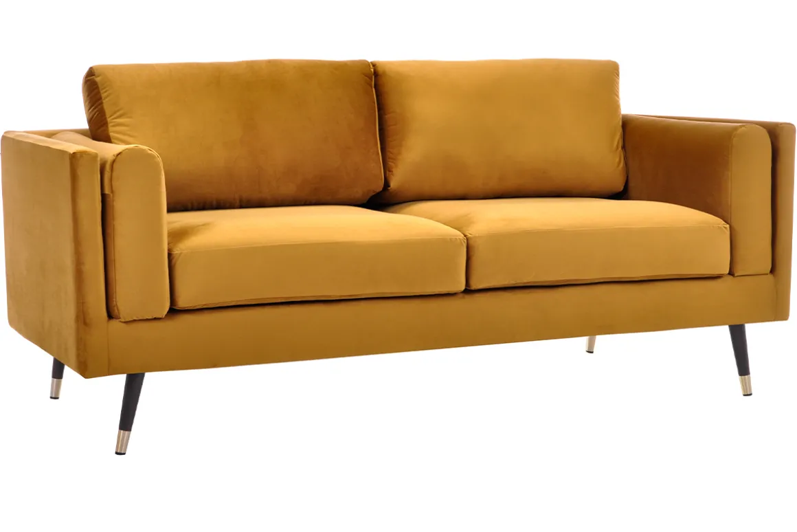 Miliboo Canapé Design|Voir Tous Les Canapés-Canapé design 2-3 places en tissu velours jaune, bois noir et métal doré STING