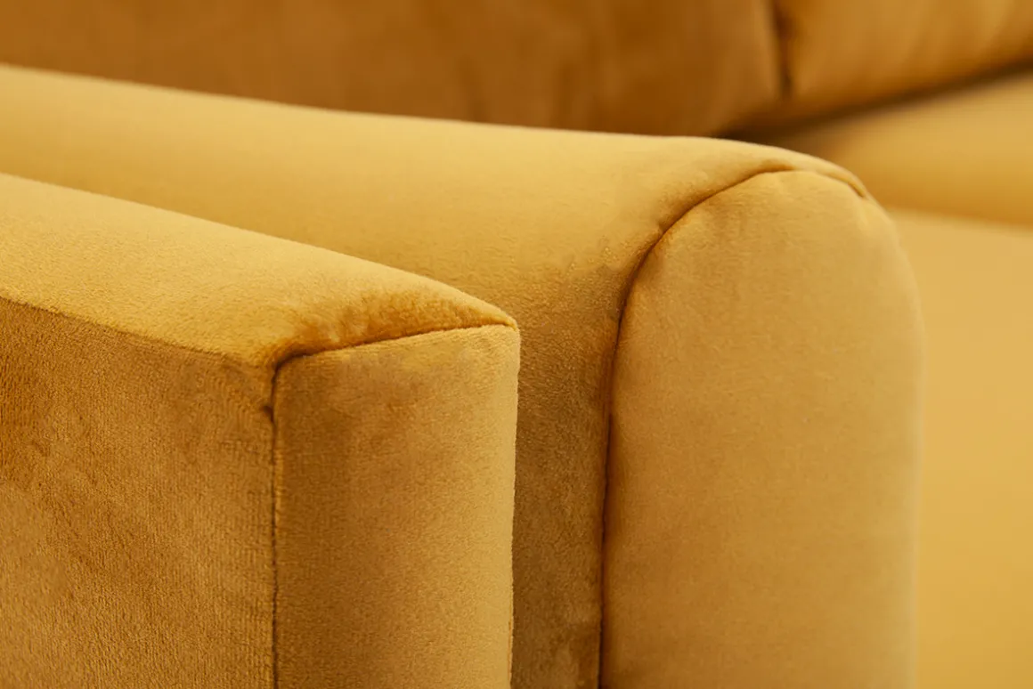 Miliboo Canapé Design|Voir Tous Les Canapés-Canapé design 2-3 places en tissu velours jaune, bois noir et métal doré STING