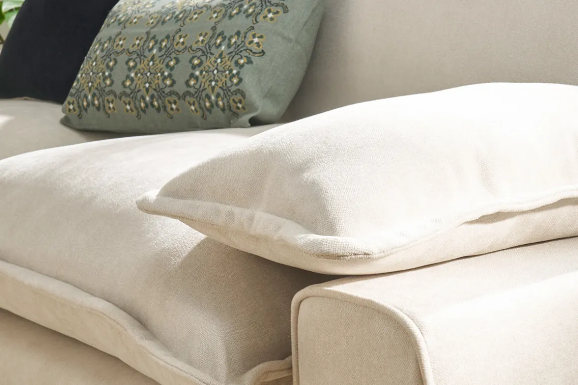 Miliboo Canapé Design|Voir Tous Les Canapés-Canapé design 3 places en tissu effet velours beige et métal noir DORY