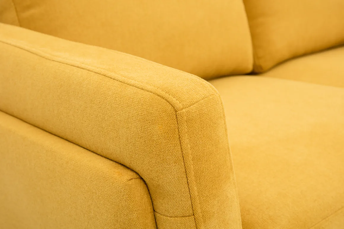 Miliboo Canapé Design|Voir Tous Les Canapés-Canapé design 2 places en tissu effet velours texturé jaune moutarde et métal noir MOSCO