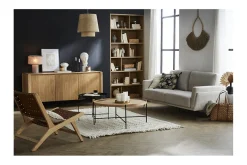 Miliboo Canapé Design|Voir Tous Les Canapés-Canapé design 3 places en tissu vert de gris et métal noir MOSCO