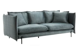 Miliboo Canapé Design|Voir Tous Les Canapés-Canapé design 3-4 places en tissu velours bleu gris et métal noir ALMAR