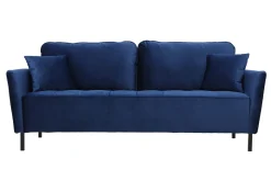 Miliboo Canapé Design|Voir Tous Les Canapés-Canapé design 3 places en tissu velours bleu foncé et métal noir BEKA