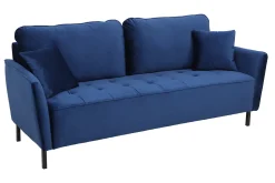 Miliboo Canapé Design|Voir Tous Les Canapés-Canapé design 3 places en tissu velours bleu foncé et métal noir BEKA