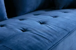 Miliboo Canapé Design|Voir Tous Les Canapés-Canapé design 3 places en tissu velours bleu foncé et métal noir BEKA