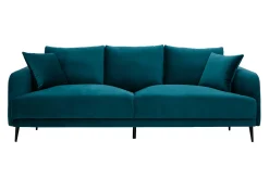 Miliboo Canapé Design|Voir Tous Les Canapés-Canapé design 3 places en tissu velours bleu pétrole et métal noir JERRY
