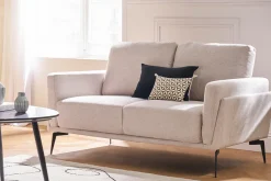 Miliboo Canapé Design|Voir Tous Les Canapés-Canapé design 2 places en tissu effet velours texturé beige et métal noir MOSCO