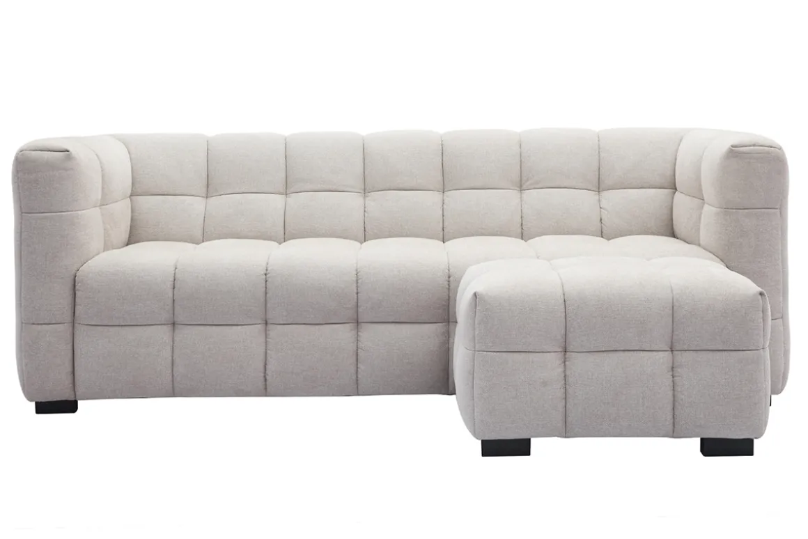 Miliboo Canapé Design|Voir Tous Les Canapés-Canapé design 3 places et repose-pieds en tissu effet velours texturé beige CORTO