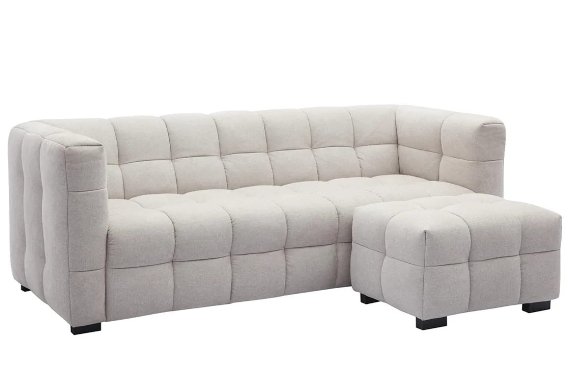 Miliboo Canapé Design|Voir Tous Les Canapés-Canapé design 3 places et repose-pieds en tissu effet velours texturé beige CORTO