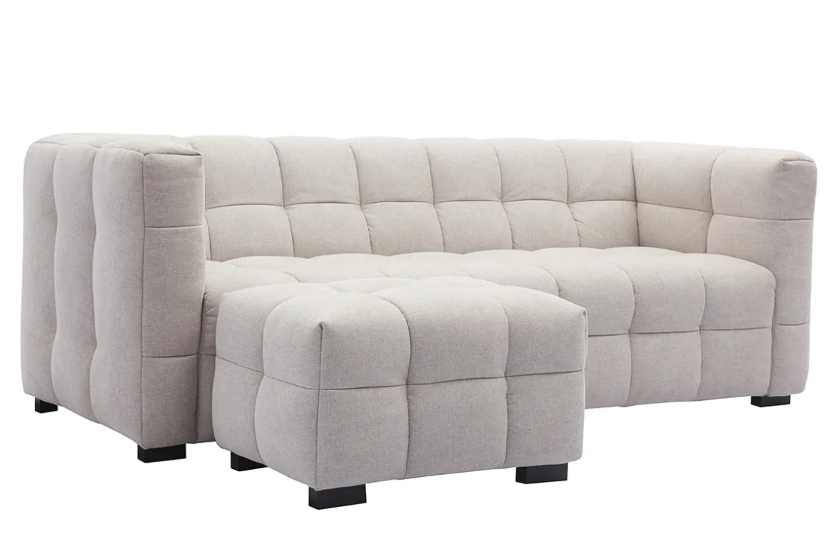 Miliboo Canapé Design|Voir Tous Les Canapés-Canapé design 3 places et repose-pieds en tissu effet velours texturé beige CORTO