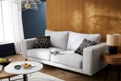 Miliboo Canapé Design|Voir Tous Les Canapés-Canapé design 4 places L210cm en tissu beige et métal noir OSMANN