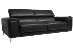 Miliboo Canapé Cuir|Voir Tous Les Canapés-Canapé design avec têtières ajustables 3 places en cuir noir et acier chromé NEVADA