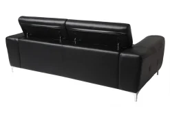 Miliboo Canapé Cuir|Voir Tous Les Canapés-Canapé design avec têtières ajustables 3 places en cuir noir et acier chromé NEVADA