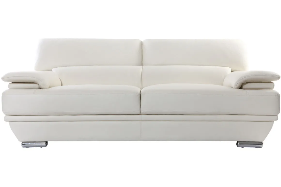 Miliboo Canapé Cuir|Voir Tous Les Canapés-Canapé design avec têtières ajustables 3 places cuir blanc et acier chromé EWING