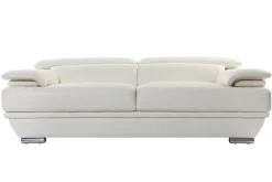 Miliboo Canapé Cuir|Voir Tous Les Canapés-Canapé design avec têtières ajustables 3 places cuir blanc et acier chromé EWING