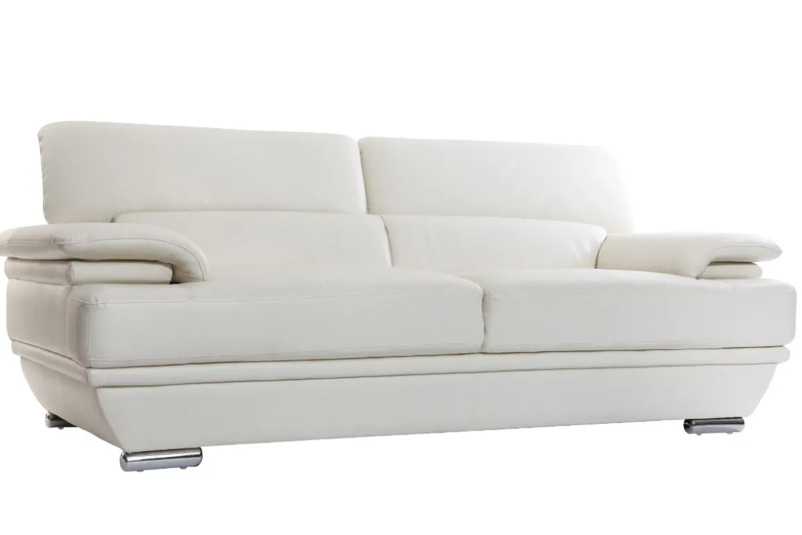 Miliboo Canapé Cuir|Voir Tous Les Canapés-Canapé design avec têtières ajustables 3 places cuir blanc et acier chromé EWING