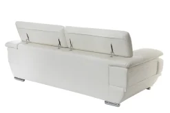 Miliboo Canapé Cuir|Voir Tous Les Canapés-Canapé design avec têtières ajustables 3 places cuir blanc et acier chromé EWING