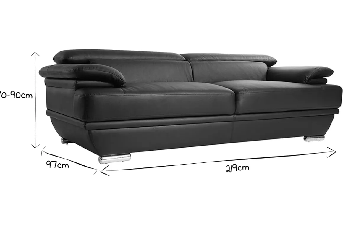 Miliboo Canapé Cuir|Voir Tous Les Canapés-Canapé design avec têtières ajustables 3 places cuir blanc et acier chromé EWING