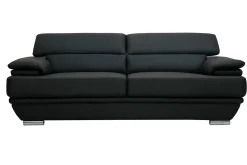 Miliboo Canapé Cuir|Voir Tous Les Canapés-Canapé design avec têtières ajustables 3 places cuir noir et acier chromé EWING