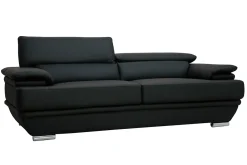 Miliboo Canapé Cuir|Voir Tous Les Canapés-Canapé design avec têtières ajustables 3 places cuir noir et acier chromé EWING