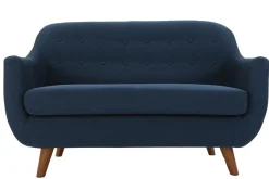 Miliboo Canapé Design|Voir Tous Les Canapés-Canapé déhoussable 2 places en tissu bleu foncé et bois foncé YNOK
