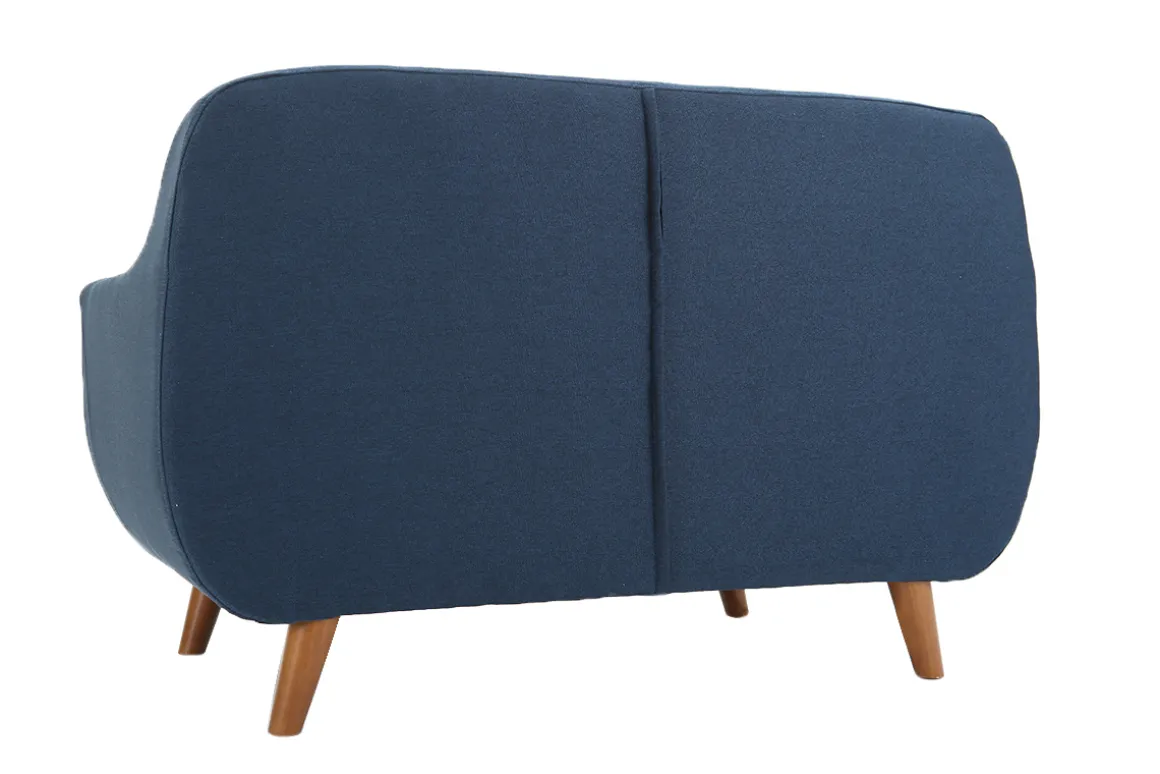 Miliboo Canapé Design|Voir Tous Les Canapés-Canapé déhoussable 2 places en tissu bleu foncé et bois foncé YNOK