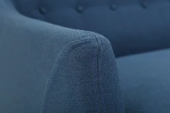 Miliboo Canapé Design|Voir Tous Les Canapés-Canapé déhoussable 2 places en tissu bleu foncé et bois foncé YNOK