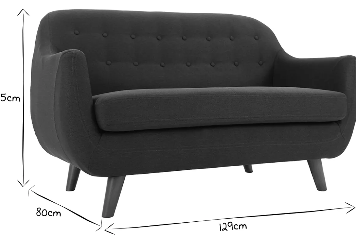 Miliboo Canapé Design|Voir Tous Les Canapés-Canapé déhoussable 2 places en tissu bleu foncé et bois foncé YNOK