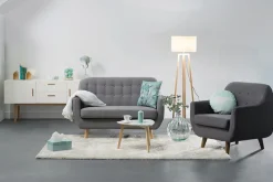 Miliboo Canapé Design|Voir Tous Les Canapés-Canapé déhoussable 2 places en tissu gris anthracite et bois foncé YNOK