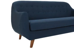 Miliboo Canapé Design|Voir Tous Les Canapés-Canapé déhoussable 3 places en tissu bleu foncé et bois foncé YNOK