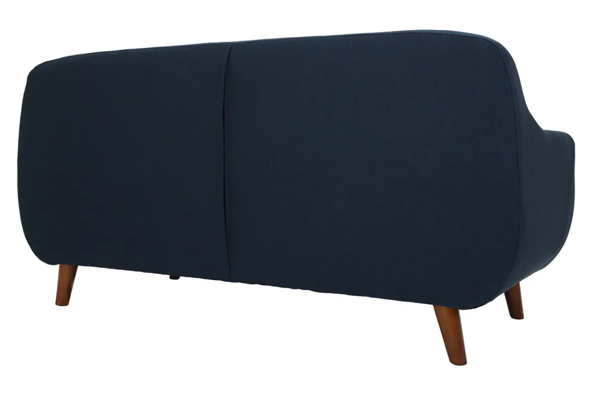 Miliboo Canapé Design|Voir Tous Les Canapés-Canapé déhoussable 3 places en tissu bleu foncé et bois foncé YNOK