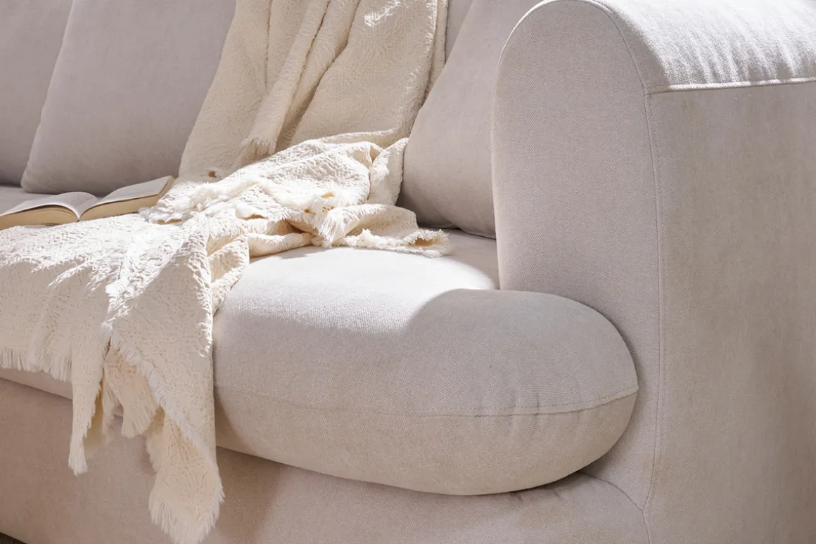 Miliboo Canapé Design|Voir Tous Les Canapés-Canapé déhoussable 3-4 places design haricot en tissu effet velours beige clair SACHA