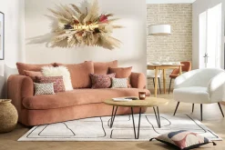 Miliboo Canapé Design|Voir Tous Les Canapés-Canapé déhoussable 3-4 places design haricot en tissu effet velours terracotta SACHA