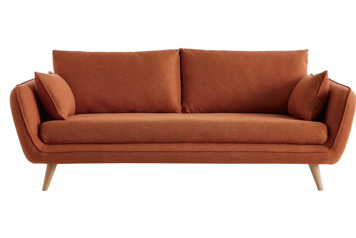 Miliboo Voir Tous Les Canapés-Canapé scandinave 3 places en tissu brique et bois clair CREEP