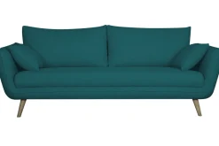 Miliboo Canapé Design|Voir Tous Les Canapés-Canapé scandinave 3 places en tissu bleu paon et bois clair CREEP