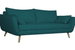 Miliboo Canapé Design|Voir Tous Les Canapés-Canapé scandinave 3 places en tissu bleu paon et bois clair CREEP