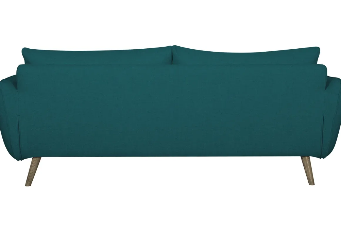 Miliboo Canapé Design|Voir Tous Les Canapés-Canapé scandinave 3 places en tissu bleu paon et bois clair CREEP