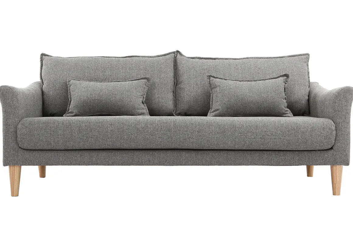 Miliboo Canapé Design|Voir Tous Les Canapés-Canapé scandinave 3 places en tissu gris et bois clair KATE