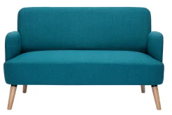 Miliboo Canapé Design|Voir Tous Les Canapés-Canapé scandinave 2 places en tissu bleu canard et bois clair ISKO