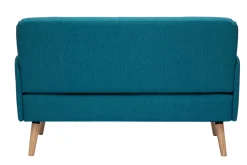 Miliboo Canapé Design|Voir Tous Les Canapés-Canapé scandinave 2 places en tissu bleu canard et bois clair ISKO