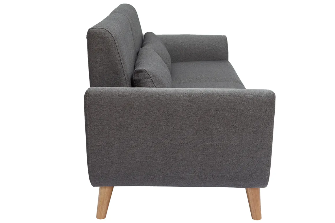 Miliboo Canapé Design|Voir Tous Les Canapés-Canapé scandinave 3 places en tissu gris foncé et bois clair EKTOR
