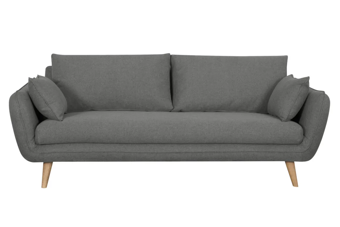 Miliboo Canapé Design|Voir Tous Les Canapés-Canapé scandinave 3 places en tissu gris anthracite et bois clair CREEP
