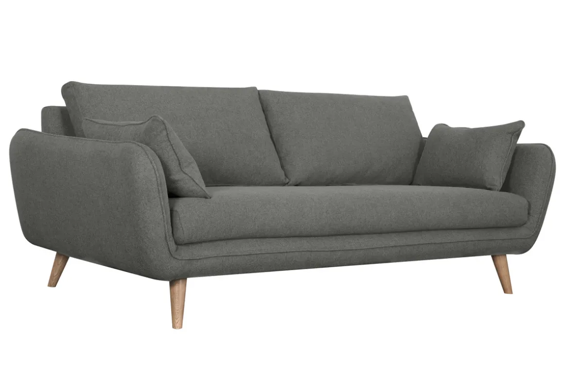 Miliboo Canapé Design|Voir Tous Les Canapés-Canapé scandinave 3 places en tissu gris anthracite et bois clair CREEP