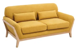 Miliboo Canapé Design|Voir Tous Les Canapés-Canapé scandinave 2 places en tissu effet velours jaune moutarde et bois clair YOKO