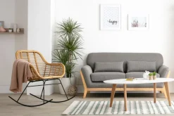 Miliboo Canapé Design|Voir Tous Les Canapés-Canapé scandinave 2 places en tissu effet velours jaune moutarde et bois clair YOKO