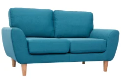 Miliboo Canapé Design|Voir Tous Les Canapés-Canapé scandinave 2 places en tissu bleu canard et bois clair ALICE