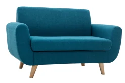 Miliboo Canapé Design|Voir Tous Les Canapés-Canapé scandinave 2 places en tissu bleu canard et bois clair PURE