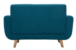 Miliboo Canapé Design|Voir Tous Les Canapés-Canapé scandinave 2 places en tissu bleu canard et bois clair PURE